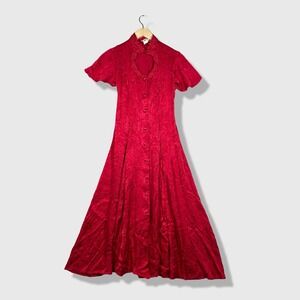 New Frontier Maxi Dress Women Size 3 Red Vintage Jacquard Coquette Goth Romantic